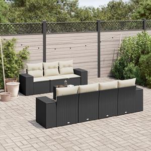 VidaXL 8-delige Loungeset met kussens poly rattan zwart