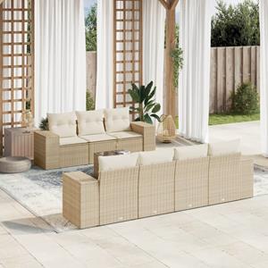 VidaXL 8-delige Loungeset met kussens poly rattan beige