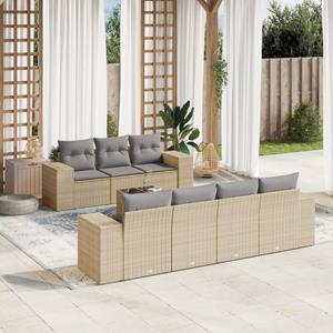 VidaXL 8-delige Loungeset met kussens poly rattan beige