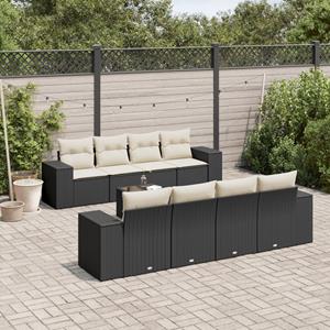 VidaXL 9-delige Loungeset met kussens poly rattan zwart