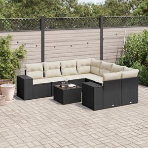 VidaXL 9-delige Loungeset met kussens poly rattan zwart