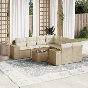 VidaXL 9-delige Loungeset met kussens poly rattan beige