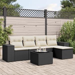 VidaXL 6-delige Loungeset met kussens poly rattan zwart