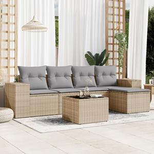 VidaXL 6-delige Loungeset met kussens poly rattan beige