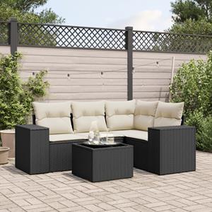 VidaXL 5-delige Loungeset met kussens poly rattan zwart