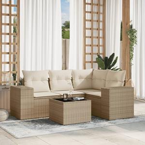 VidaXL 5-delige Loungeset met kussens poly rattan beige