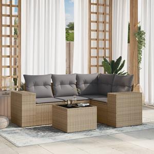 VidaXL 5-delige Loungeset met kussens poly rattan beige