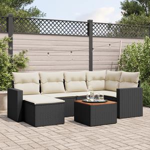 VidaXL 7-delige Loungeset met kussens poly rattan zwart