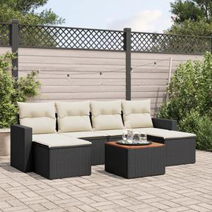 VidaXL 7-delige Loungeset met kussens poly rattan zwart