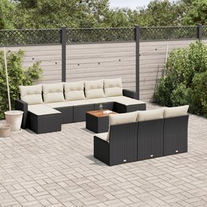 VidaXL 11-delige Loungeset met kussens poly rattan zwart