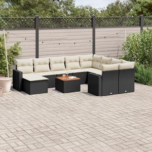 VidaXL 11-delige Loungeset met kussens poly rattan zwart