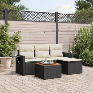 VidaXL 5-delige Loungeset met kussens poly rattan zwart