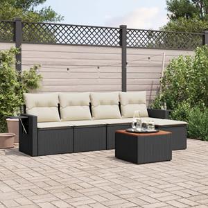 VidaXL 6-delige Loungeset met kussens poly rattan zwart