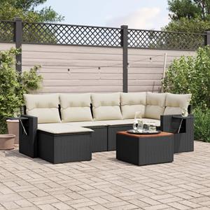 VidaXL 7-delige Loungeset met kussens poly rattan zwart