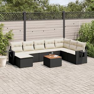 VidaXL 9-delige Loungeset met kussens poly rattan zwart