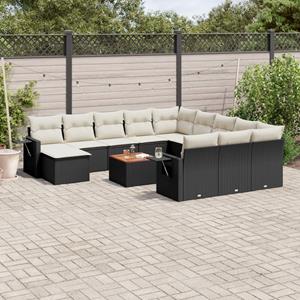 VidaXL 13-delige Loungeset met kussens poly rattan zwart