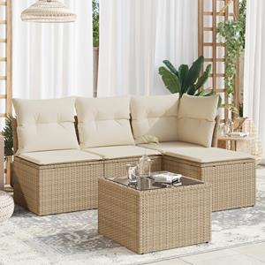 VidaXL 5-delige Loungeset met kussens poly rattan beige