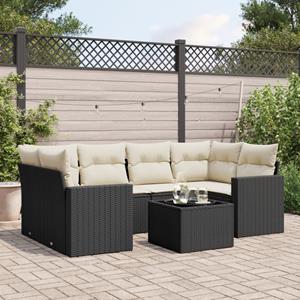 VidaXL 7-delige Loungeset met kussens poly rattan zwart