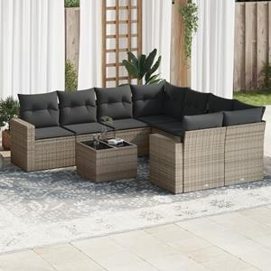 VidaXL 9-delige Loungeset met kussens poly rattan grijs