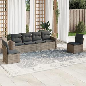 VidaXL 6-delige Loungeset met kussens poly rattan grijs