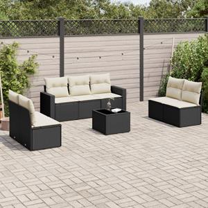 VidaXL 8-delige Loungeset met kussens poly rattan zwart