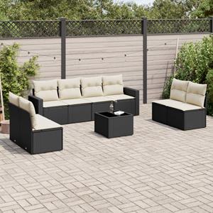 VidaXL 9-delige Loungeset met kussens poly rattan zwart