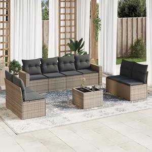 VidaXL 9-delige Loungeset met kussens poly rattan grijs