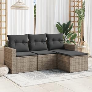 VidaXL 4-delige Loungeset met kussens poly rattan grijs