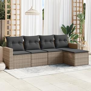 VidaXL 5-delige Loungeset met kussens poly rattan grijs