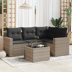 VidaXL 5-delige Loungeset met kussens poly rattan grijs