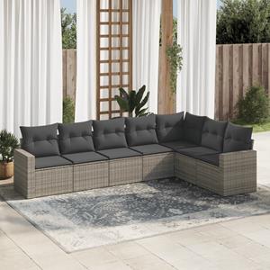 VidaXL 7-delige Loungeset met kussens poly rattan grijs