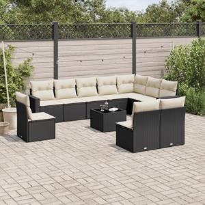 VidaXL 11-delige Loungeset met kussens poly rattan zwart