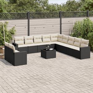 VidaXL 12-delige Loungeset met kussens poly rattan zwart