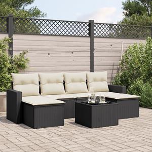 VidaXL 7-delige Loungeset met kussens poly rattan zwart