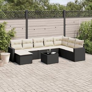 VidaXL 9-delige Loungeset met kussens poly rattan zwart