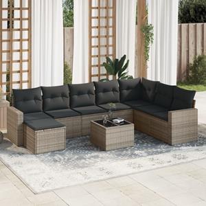 VidaXL 9-delige Loungeset met kussens poly rattan grijs