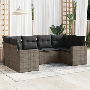 VidaXL 6-delige Loungeset met kussens poly rattan grijs