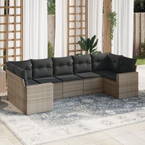 VidaXL 7-delige Loungeset met kussens poly rattan grijs