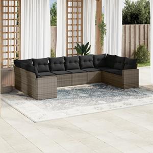 VidaXL 10-delige Loungeset met kussens poly rattan grijs