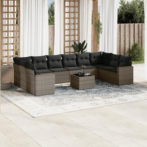 VidaXL 11-delige Loungeset met kussens poly rattan grijs