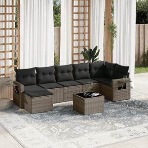 VidaXL 8-delige Loungeset met kussens poly rattan grijs