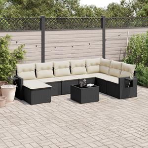 VidaXL 9-delige Loungeset met kussens poly rattan zwart