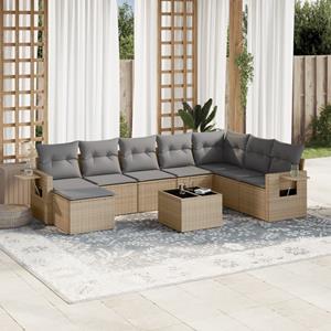 VidaXL 9-delige Loungeset met kussens poly rattan beige