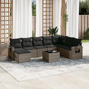 VidaXL 9-delige Loungeset met kussens poly rattan grijs