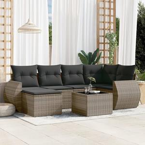 VidaXL 7-delige Loungeset met kussens poly rattan grijs