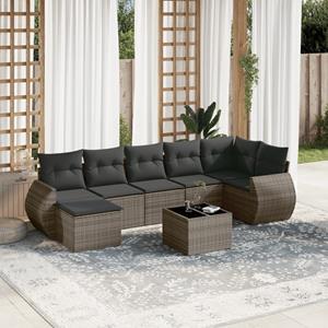 VidaXL 8-delige Loungeset met kussens poly rattan grijs