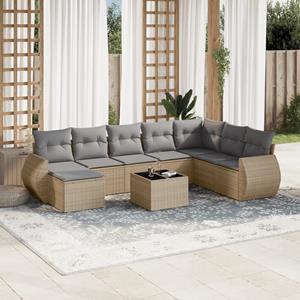 VidaXL 9-delige Loungeset met kussens poly rattan beige