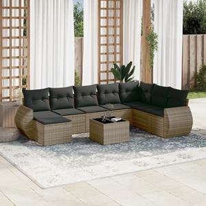 VidaXL 9-delige Loungeset met kussens poly rattan grijs