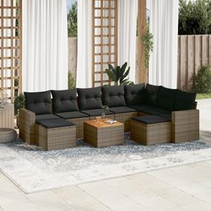 VidaXL 10-delige Loungeset met kussens poly rattan grijs