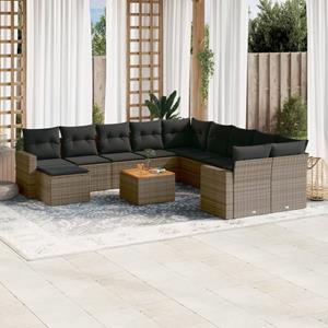 VidaXL 12-delige Loungeset met kussens poly rattan grijs